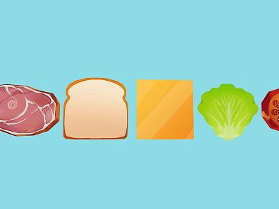 Fresh Sandwich Ingredients Including Meat Bread Cheese Lettuce And Tomato 3d model