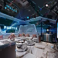 Modern Party K KTV Room Interior With Sofa Tables Large Screen And Neon Lights