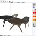 Modern Round Wooden Dining Table With Stylish Gray Upholstered Chairs Set 3d model