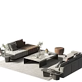 Modern Sofa and Coffee Table Set With Grey Brown Sofas Rectangular Table and Decorative Plants 3d model