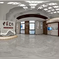 Chinese Style Lobby Interior With Wooden Screen TV Bookshelf And Green Door