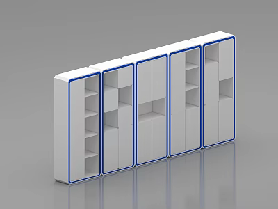 Modern White Bookcase With Blue Trim Modular Design And Multiple Storage Compartments 3d model