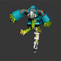 Green Creature Character Wearing Blue Coat And White Hat Holding Weapon With Orange White Rings