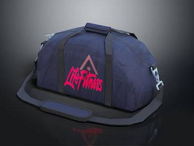 Stylish Navy Blue Duffel Bag With LIGHTNINGS Brand And Pink Triangle Logo Design 3d model