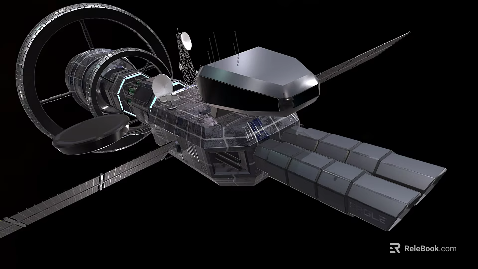 Futuristic Space Station Structure With Transparent Modules Antennas And Solar Panels 3d model