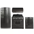 Retro Style Kitchen Appliances In Various Colors Including Refrigerator Stove And Oven