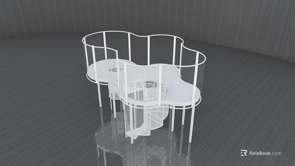 White Indoor Playground Equipment With Spiral Stairs Multi level Platforms And Guardrails 3d model 