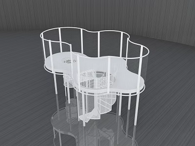 White Indoor Playground Equipment With Spiral Stairs Multi level Platforms And Guardrails 3d model