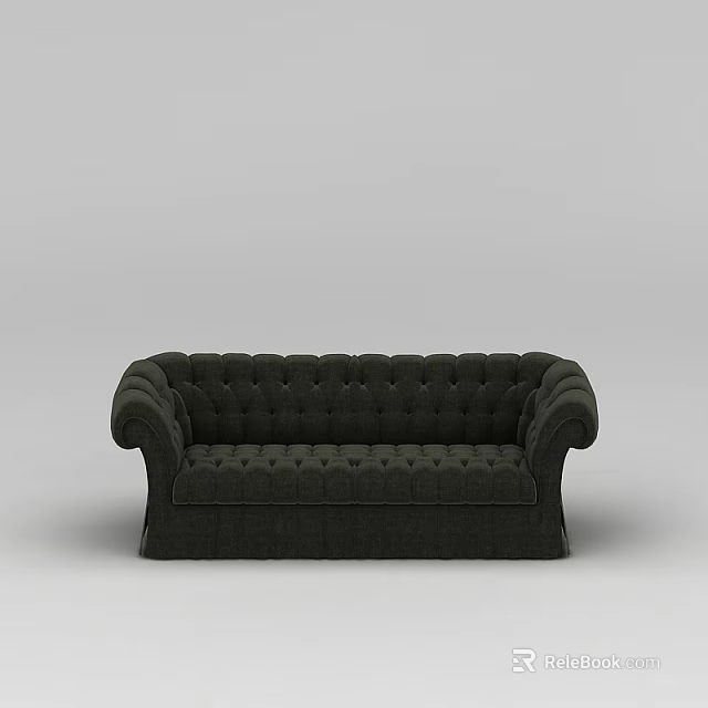 Tech Exhibition Hall Interior With Black Tufted Vintage Style Sofa Design 3d model