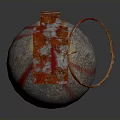 Hand Grenade With Red Stripes Metallic Surface And Fuse Ring Design