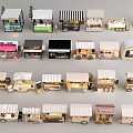 Various Mobile Food Truck Designs With Colorful Canopies And Vending Styles