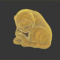 Curled Up Carved Orange Tiger Sculpture With Black Stripes And Fierce Expression