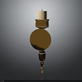 Elegant Golden Candle Holder With Round Disc Design And White Candle On Top