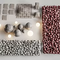 Various Stone And Wood Decor Elements With Gray Red Pebbles Circular Stones And Wood Blocks