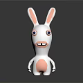 3D Cartoon Rabbit Figurine With White Body Pink Ears Belly And Black Background