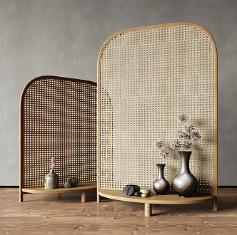 Silent partition rattan floor screen partition 3d model