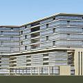 Modern Office Building Aerial View With Glass Facade Greenery And Roads