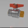 Shiny Metal Ball Valve With Silver Body Red Handle And Golden Connector