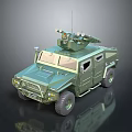 Green Armored Military Off Road Vehicle With Sturdy Design And Roof Mounted Equipment