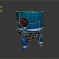 Blue Sci Fi Robot With Round Eye White Stripes Cylindrical Body And Mechanical Legs