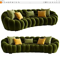 Green Velvet Sectional Sofa With Yellow And Green Decorative Pillows