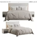 Modern Double Bed With Upholstered Headboard Light Gray Bedding And Bedside Tables 3d model