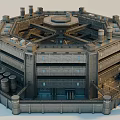 Future Architecture Octagonal Multi Level Structure With Tower Like Top And Cylindrical Elements