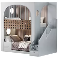 Modern Bunk Bed With Staircase Circular Accents And Cozy Bedding 3d model