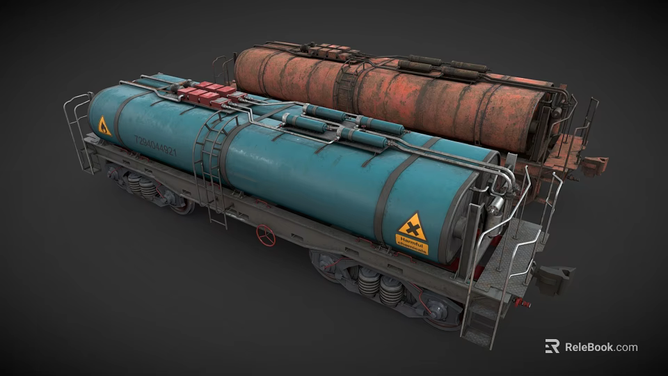 Heavy Duty Tank Truck With Two Blue Red Tanks And Warning Sign 3d model 