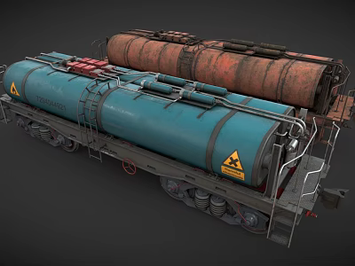 Heavy Duty Tank Truck With Two Blue Red Tanks And Warning Sign 3d model