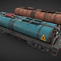 Heavy Duty Tank Truck With Two Blue Red Tanks And Warning Sign