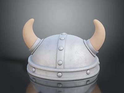 Viking Helmet Sculpture With Curved Horns And Decorative Metal Rivets Design 3d model