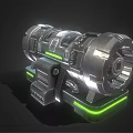 Futuristic Mechanical Device With Silver Metallic Structure And Green Glowing Accents
