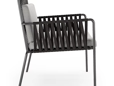 Modern Leisure Chair With Black Metal Frame Woven Back And Comfortable Fabric Cushion 3d model