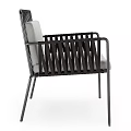 Modern Leisure Chair With Black Metal Frame Woven Back And Comfortable Fabric Cushion