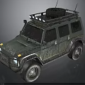 Rusty Off Road Vehicle With Roof Rack Spare Tire And Metal Grille Windows