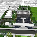 Modern Sales Office Building With Surrounding Greenery Water Feature And Parking Area
