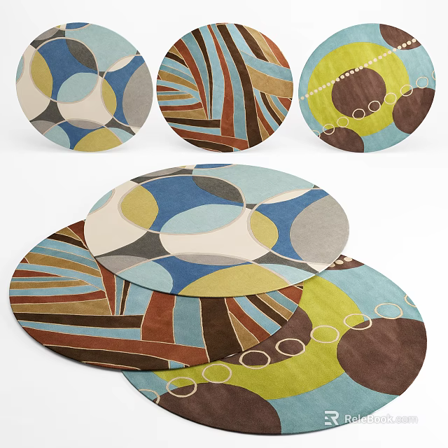 Vibrant Round Rugs With Geometric Patterns And Multicolor Circular Designs For Home 3d model