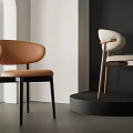 Modern Minimalist Dining Chairs With Brown Leather And Beige Seats Wooden Black Legs