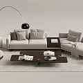 Modern Living Room Interior With L Shaped Sofa Wooden Coffee Table And Arc Floor Lamp