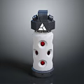 Futuristic Weapon With White Cylinder Black Top And Red Circular Holes