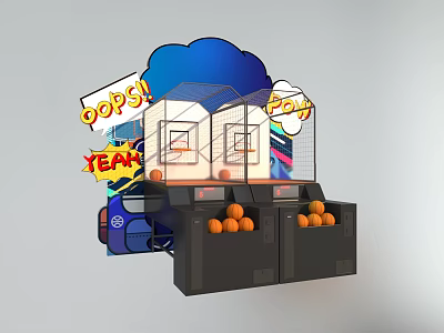 Interactive Arcade Style Basketball Shooting Entertainment Appliance with Hoops and Basketballs for Fun Gaming 3d model
