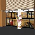 Decorative Column With Colorful Paper Flowers And Butterflies In Glass Facade Building Entrance