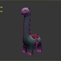 Green Long Necked Cartoon Dinosaur Character With Brown Saddle And 3D Model Design