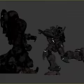Futuristic Black Mecha Models Featuring Large And Small Robotic Designs
