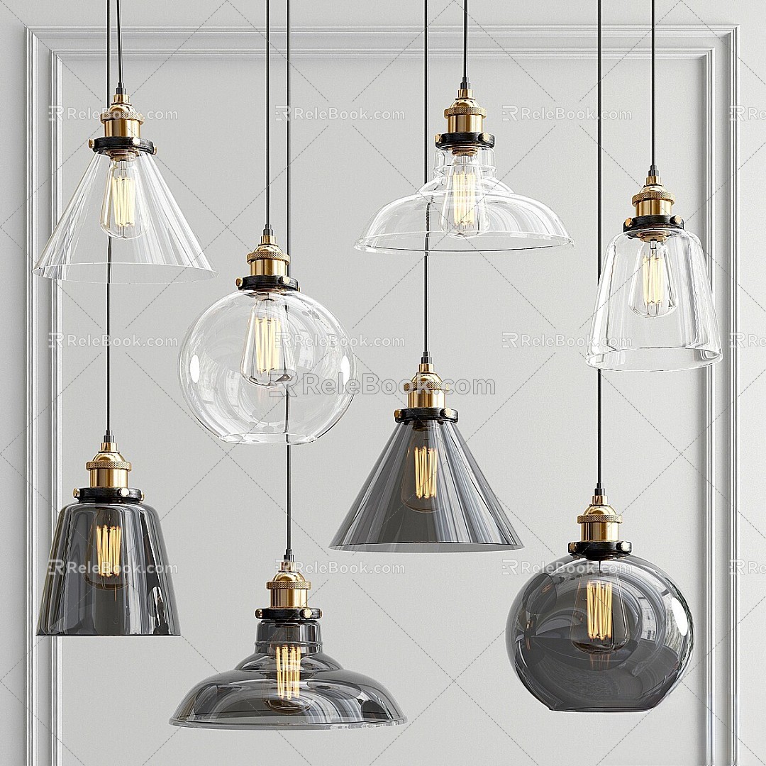 Chandelier Vintage Smoked Pendant Hanging Lamp 3d model