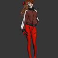 Game And Movie Character In Red And White Jacket With Red Tights And Brown Hair