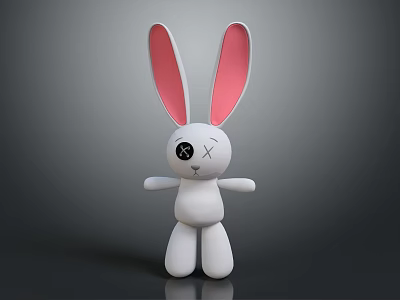 White Rabbit Doll With Long Pink Ears And Unique X Shaped Eye Design 3d model
