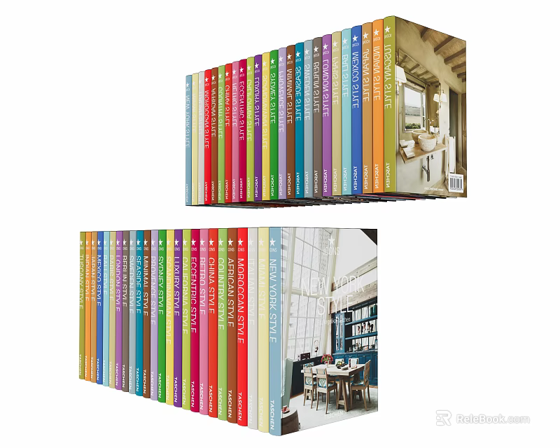 Neatly Arranged Colorful Books in Row with Indoor Study and Cafe Background 3d model 