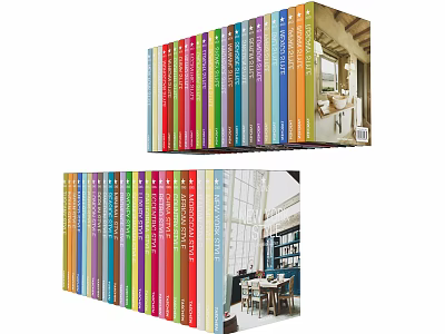 Neatly Arranged Colorful Books in Row with Indoor Study and Cafe Background 3d model